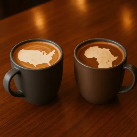 Two Matte Ceramic Mugs Rest on a Sleek Wooden Table