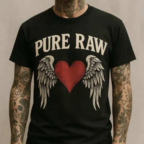Black T-shirt Featuring a Graphic Design with Wings