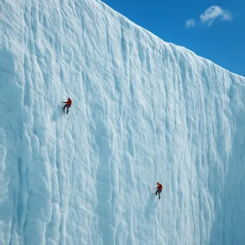 Two Lone Climbers Appear as Tiny Specks Scaling the Immense