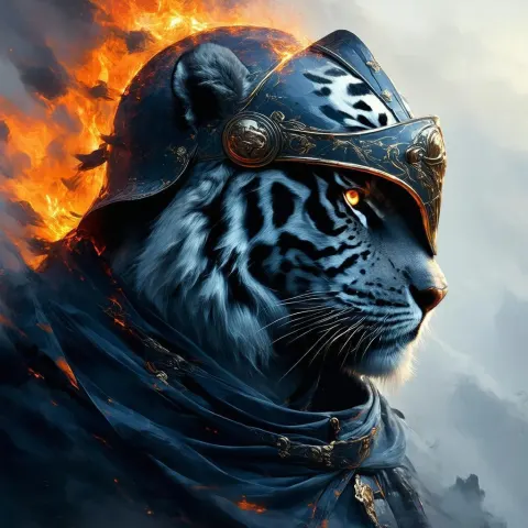 Helmeted Tiger Profile in Pink Lava Fantasy