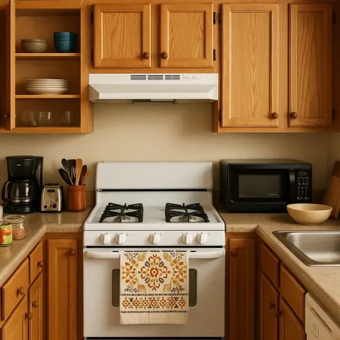 Small Kitchen with Wooden Cabinets