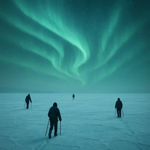 Few Solitary Figures Trek Across an Immense