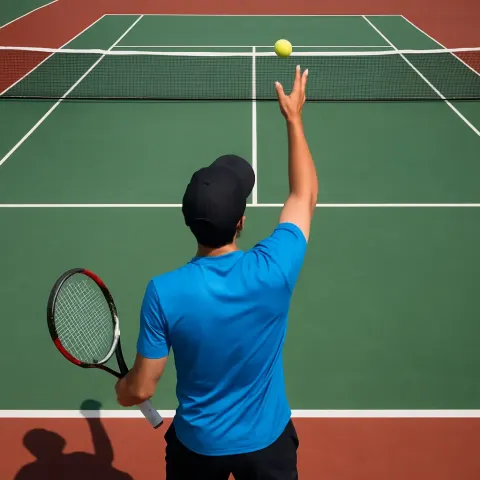 On a Tennis Court Featuring Clear White Lines