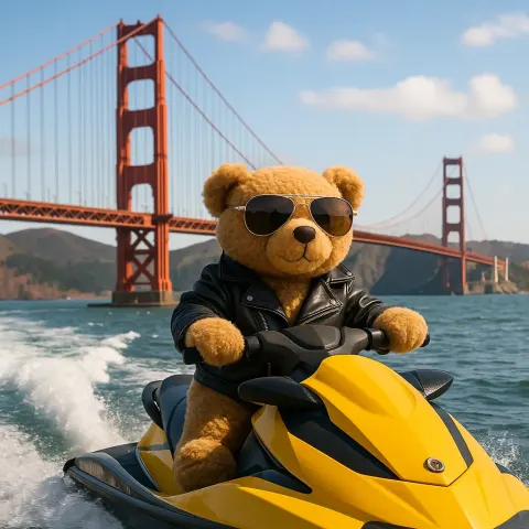 Teddy Bear Dressed in a Leather Jacket and Aviator Sunglasses