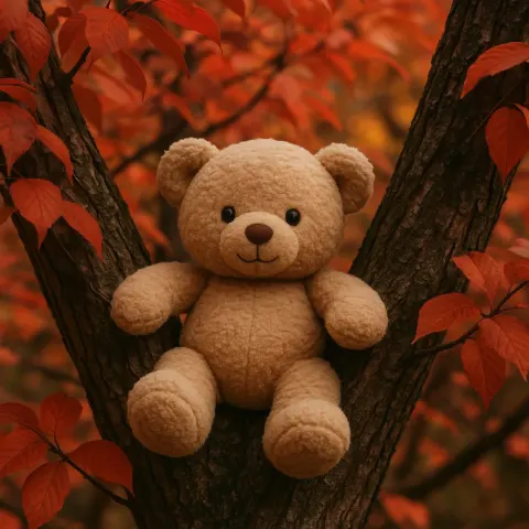 Plush Teddy Bear Is Nestled in the Fork
