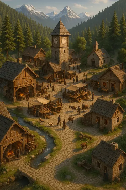 Highly Detailed 3D Scene of a Mountain Village