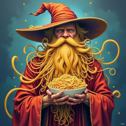 Gouache Portrait of a Mysterious Pasta Wizard