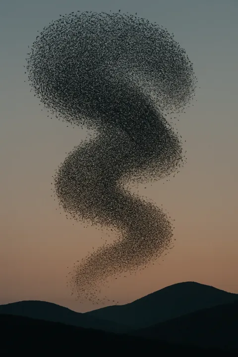 Immense Flock of Countless Starlings Creates a Dynamic