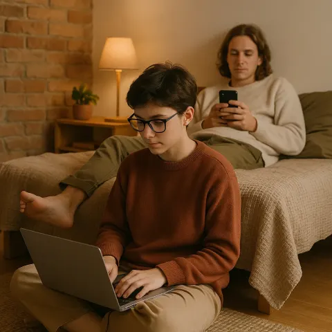 Person Is Sitting on the Floor Working on a Laptop