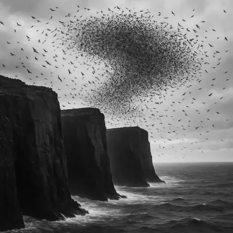 Vast Flock of Countless Seabirds Swirls Like a Living Cloud