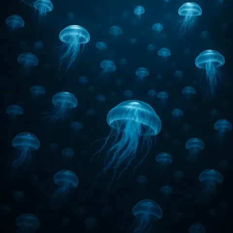 Vast Swarm of Luminous Jellyfish Pulses Rhythmically