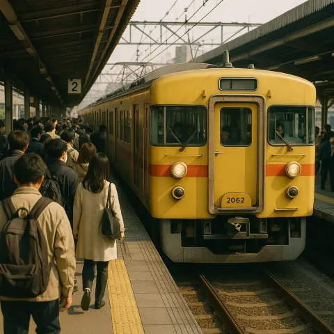 Near a Station Platform Filled with Commuters