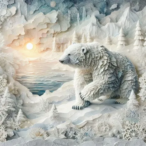 Intricately Detailed 3D Papery Polar Bear Art