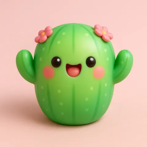 Cute Chibi-style Stress Ball Shaped Like a Cactus