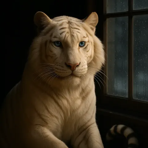 Single Tiger with a Leucistic White Coat