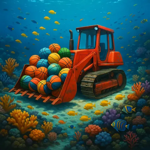Fantastical Underwater Scene Showcases a Vivid Red Bulldozer