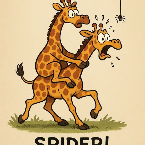 Startled Giraffe Humorously Carrying Another Giraffe on its Back