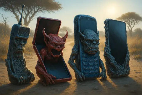 Four Disparate Cellular Telephones—a Retro 1990s Model
