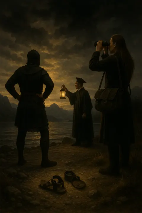 Figure in Medieval-gothic Attire Stands Resolutely