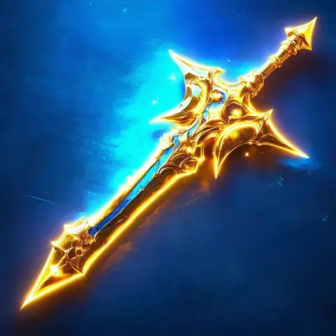 Neon Golden Weapon Icon With Intricate Circuits