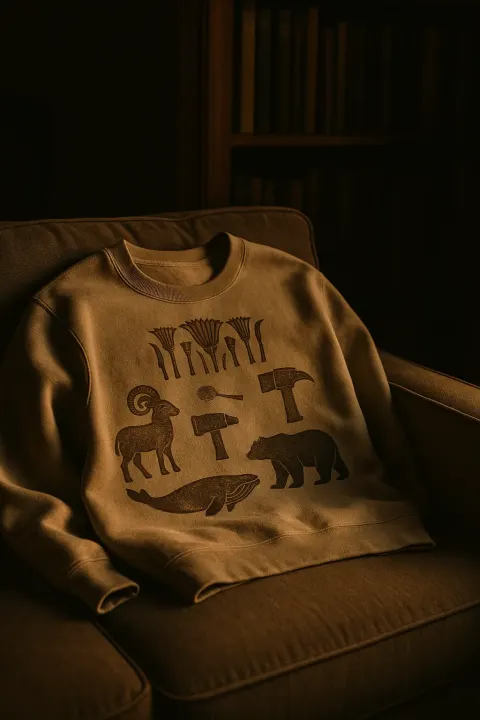 Ancient Lotus-papyrus Motifs Depict a Sweatshirt