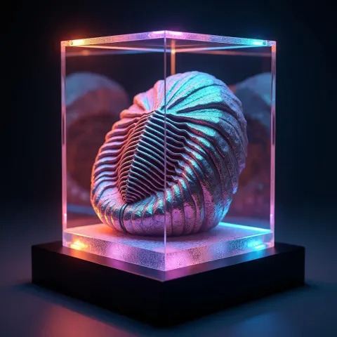 Iridescent Trilobite Fossil in a Glass Cube