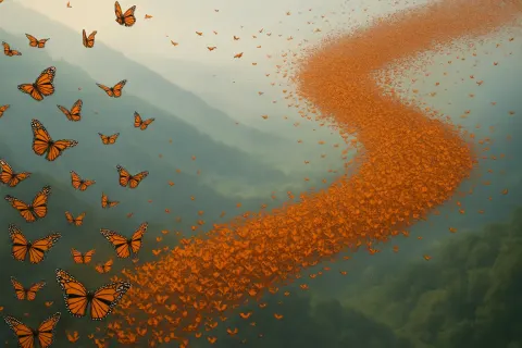 Vast Swarm of Monarch Butterflies Drifts Like an Orange River