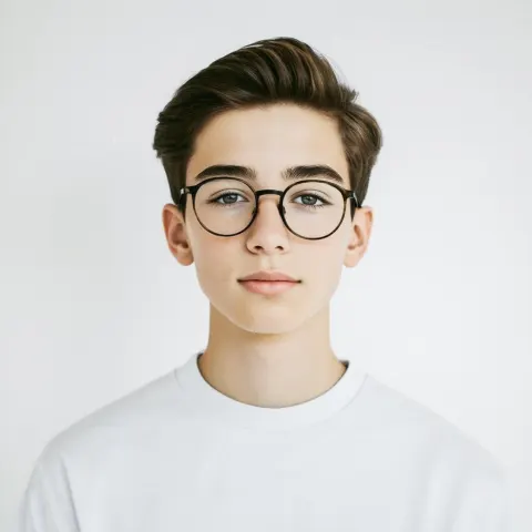 Minimalist Teen Portrait With Sparse Lines and Glasses