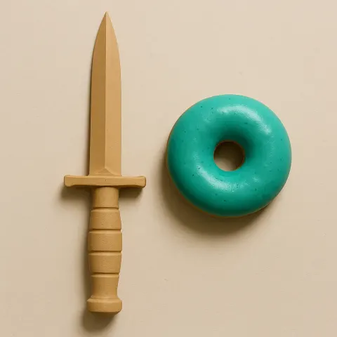 Dagger in a Tan Hue Next to a Doughnut