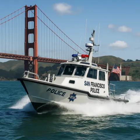 San Francisco Police Boat Speeds Through the Water