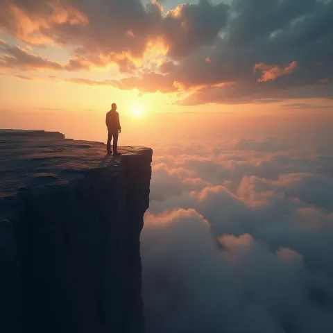 Epic Cliff Edge Silhouette at Vast Horizon
