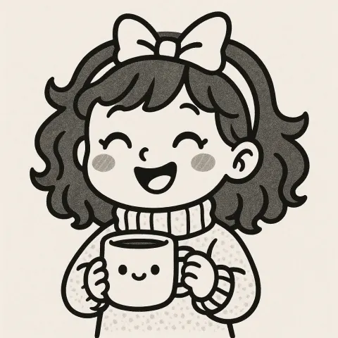 Cheerful Cartoon Girl with Wavy Hair