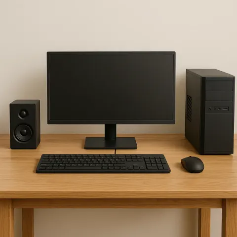 Simple Wooden Desk Setup Featuring a Computer Monitor