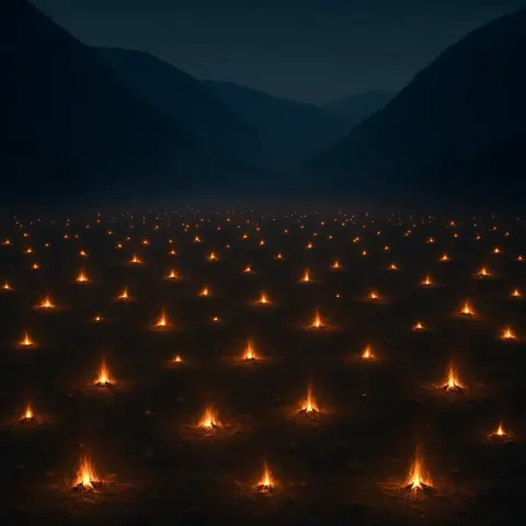 Dense Constellation of Countless Distant Campfires Flickers Across a Vast