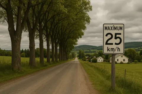 Rural Road Lined with Tall Trees on One Side