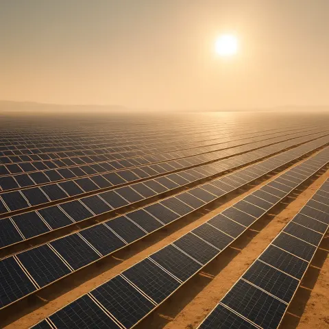 Vast Fields of Countless Solar Panels Stretch