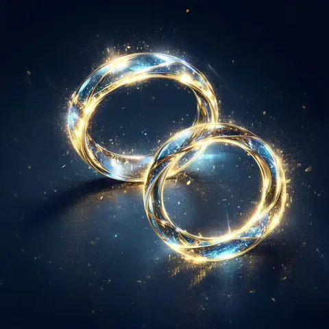 Two Glowing Rings Floating in a Dark Void
