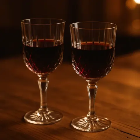 Pair of Crystal Wine Glasses Containing Red Wine