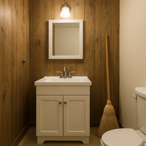 Small Bathroom with a Wood-paneled Wall