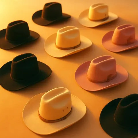 Three Distinct Cowboy Hats—one Classic Black with a Tall Crown