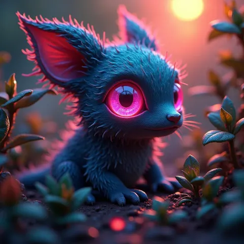 Adorable Neon Creature Pulsing With Cybernetic Energy