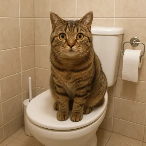 Cat Perched Atop the Closed Toilet Lid