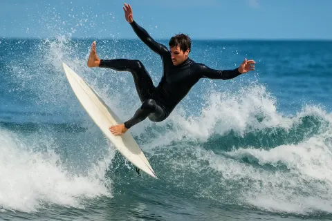 Surfer in a Wetsuit Performing an Acrobatic Maneuver