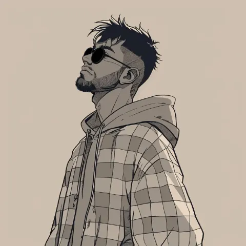 Minimalist Anime Portrait with Sunglasses and Hoodie