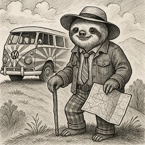 Ink Illustration Featuring a Vintage Volkswagen Van