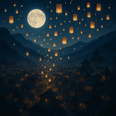 Myriad Glowing Lanterns Drift Skyward