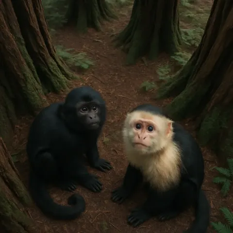 Two Diverse Capuchins Viewed from Overhead