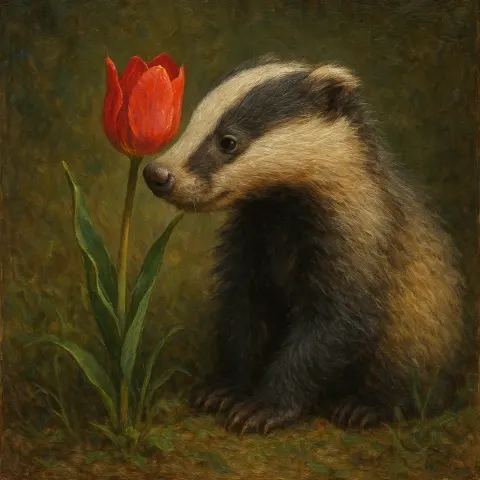 Oil Painting with Intricate Details Depicting a Youthful Badger Gently