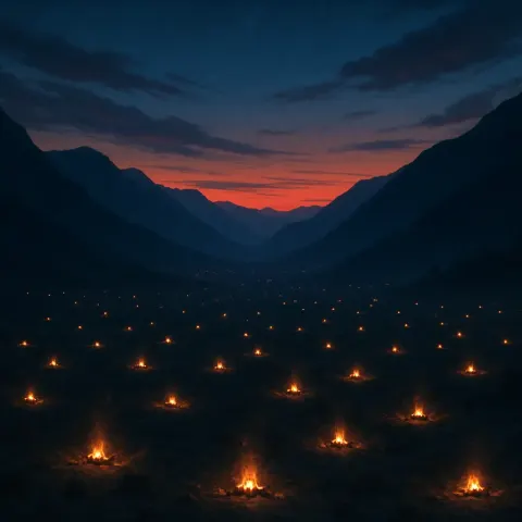 Multitude of Distant Campfires Twinkle Like Fallen Stars
