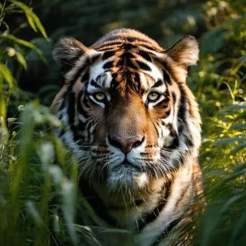Majestic Tiger Face in Golden Hour Detail